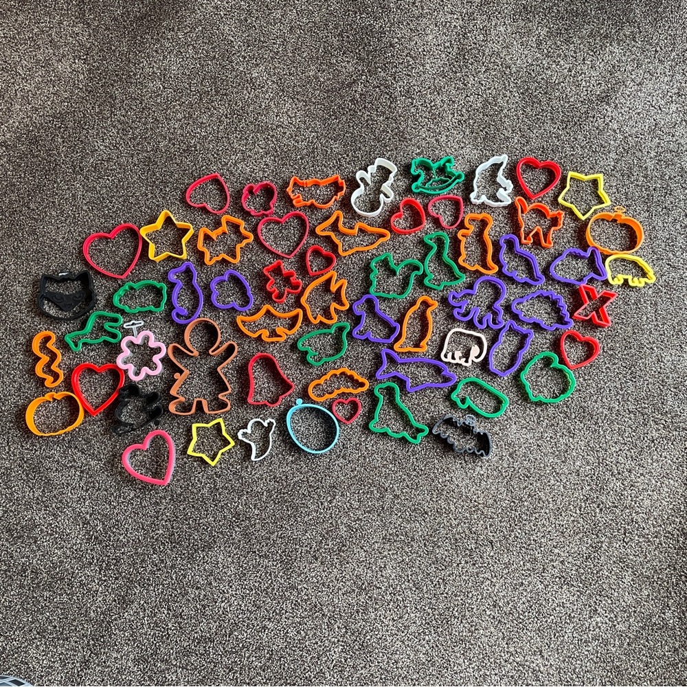 Large Lot of 60 Plastic Cookie Cutters Variety Christmas Animal & Various Shapes